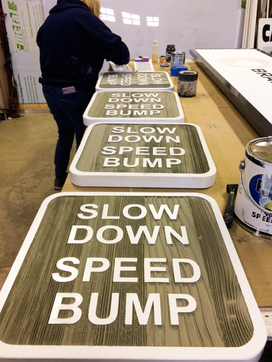 Speed Bump Sandblasted Sign